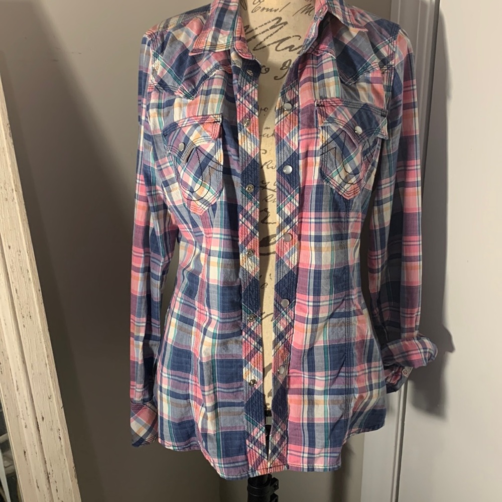 Pink/blue L/S True Religion woven